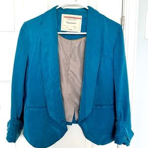 Anthropologie blue crop jacket with sleeve details